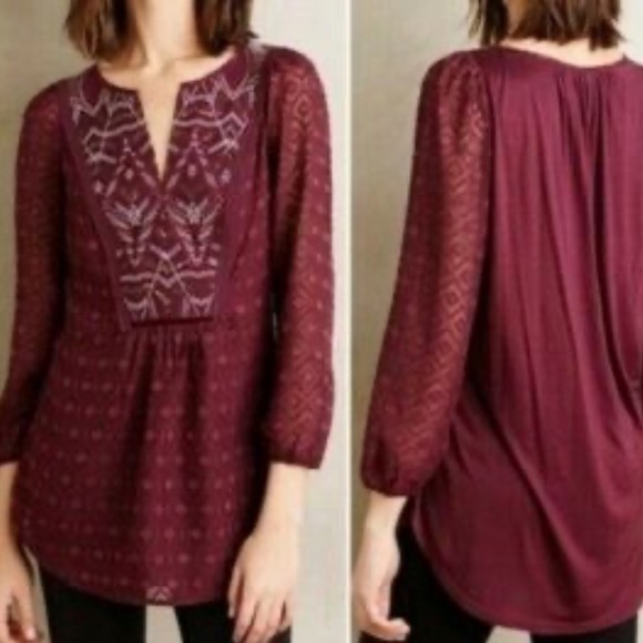ANTHROPOLOGIE Some September Manderin collar burgundy blouse - Picture 10 of 10